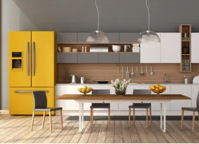 Свободный дизайн Кухонная мебель Деревянный цветной ламинат Современные кухонные шкафы